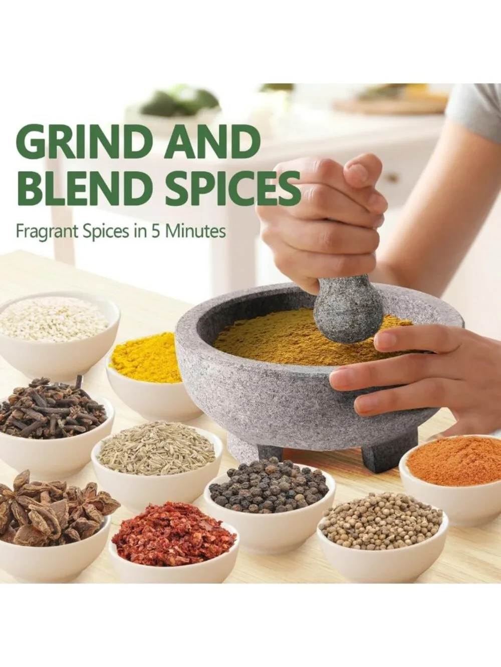 Large Granite Mortar and Pestle Set - 4 Cup Unpolished Stone Grinder for